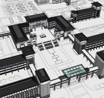 新中式教学楼su模型