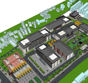 新中式学校规划su模型
