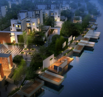 现代沿河景观su模型