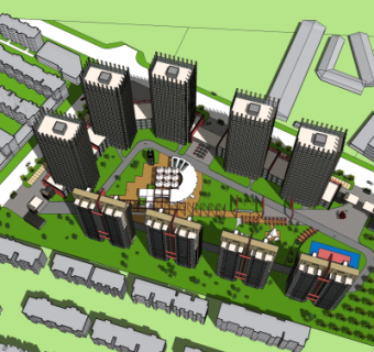 现代小区规划su模型