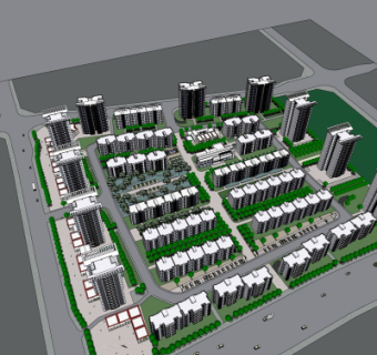 现代小区规划su模型