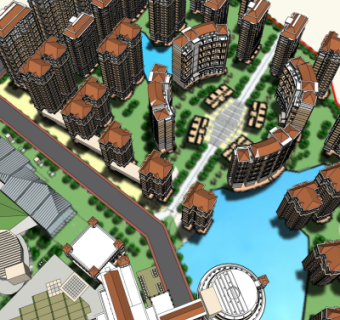 欧式小区规划su模型