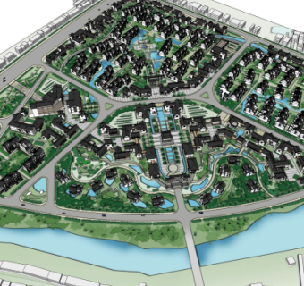 新中式小区规划su模型