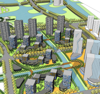 现代商业区规划su模型