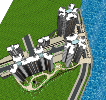 现代商业区规划su模型