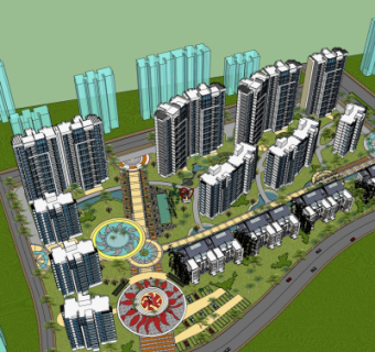 现代小区规划su模型