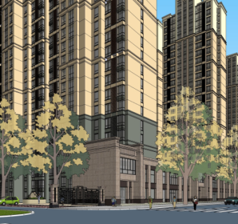 新古典高层公寓楼su模型