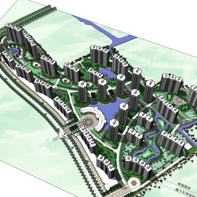 现代小区规划su模型