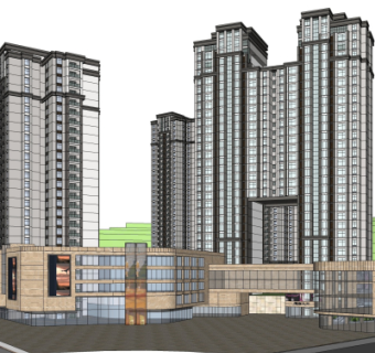 新古典商业街su模型