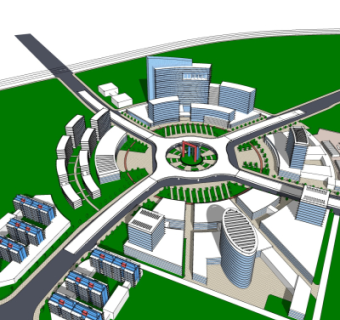 现代商业区规划su模型