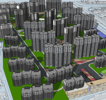 现代小区规划su模型