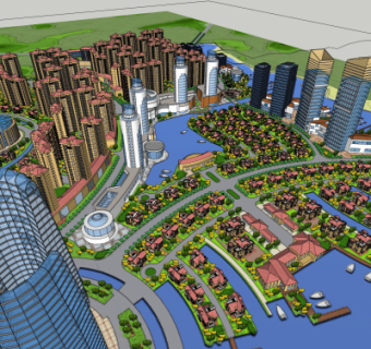 现代小区规划su模型