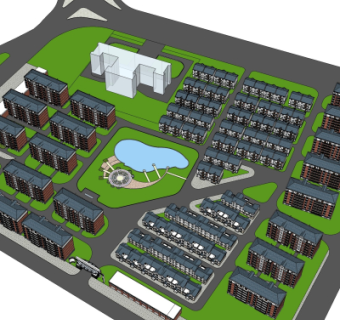 现代小区规划su模型