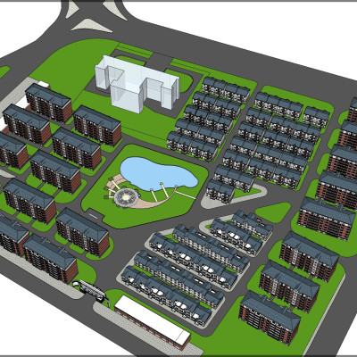 现代小区规划su模型