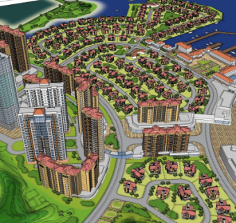 欧式小区规划su模型