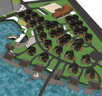 现代小区规划su模型