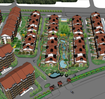 欧式小区规划su模型