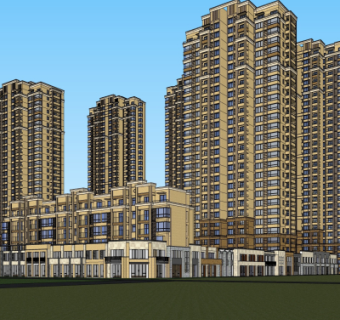 新古典高层公寓楼su模型