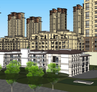 新古典高层公寓楼su模型