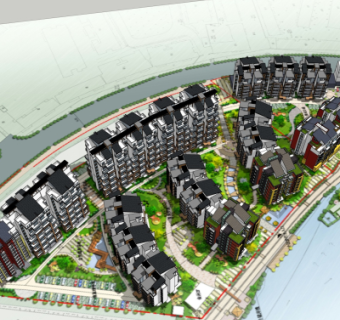 现代小区规划su模型