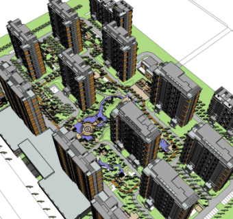 现代小区规划su模型