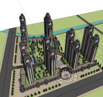 欧式古典小区规划su模型