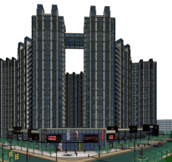 现代商业街su模型
