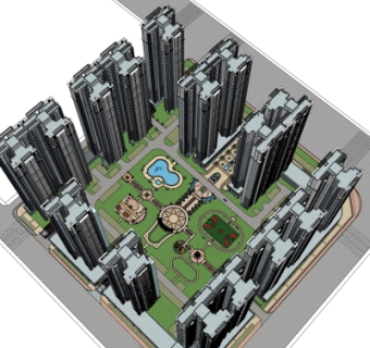 现代小区规划su模型