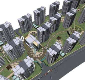 现代小区规划su模型