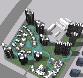 现代小区规划su模型