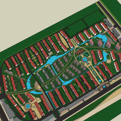 现代小区规划su模型