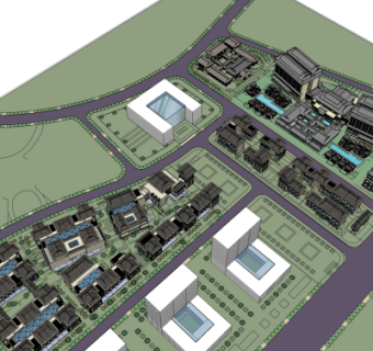 新中式小区规划su模型
