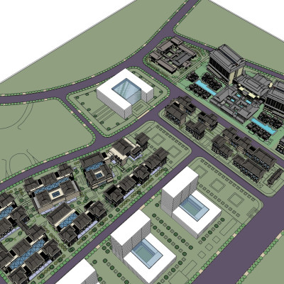 新中式小区规划su模型