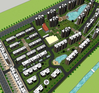 现代小区规划su模型