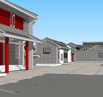 中式沿街商业建筑su模型