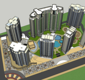 现代小区规划su模型