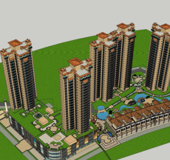 欧式小区规划su模型