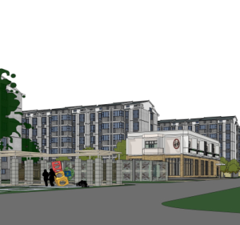 新中式公寓楼su模型