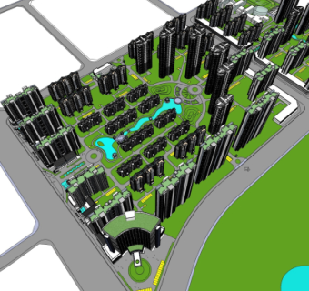 现代小区规划su模型