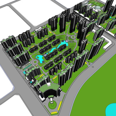 现代小区规划su模型