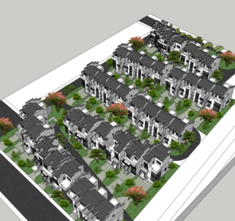 新中式小区规划su模型