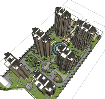 现代小区规划su模型