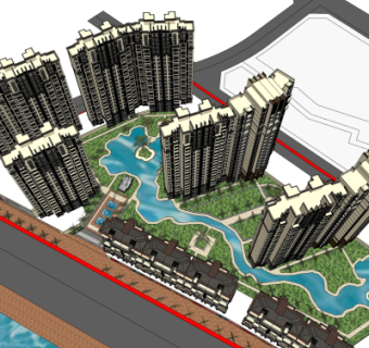 新古典小区规划su模型