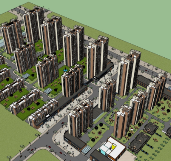 现代小区规划su模型