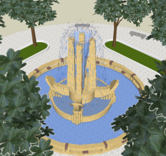 现代喷泉水景su模型