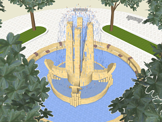 现代喷泉水景su模型
