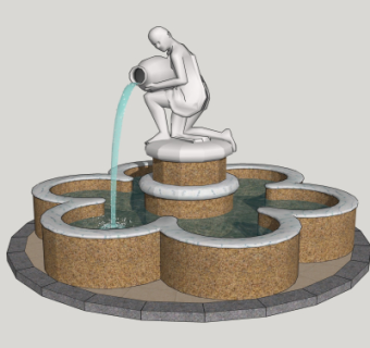 现代水池水景园艺小品su模型