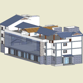 新中式住宅楼外观su模型