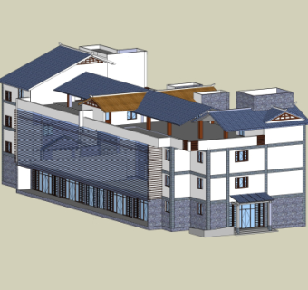 新中式住宅楼外观su模型