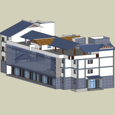 新中式住宅楼外观su模型